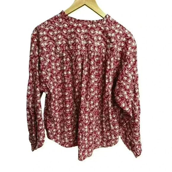 Ann Taylor Loft Long sleeve, button down, floral print, burgundy Prairie Top  M - Picture 5 of 10
